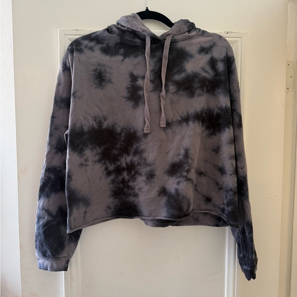 Fifth Sun Women's Tie-Dye Hooded Sweater - Gray & Black - Picture 1 of 3
